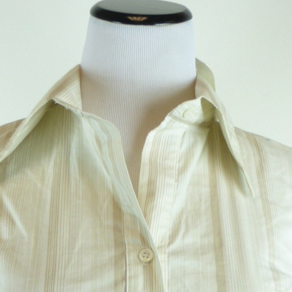 BEBE shirt beige white stripe long sleeve button up top NWT mod 70s vibe S - Picture 2 of 6